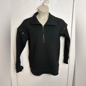 Lyssé cozy convertible removable sleeve black sweatshirt 1/3 zip XS oversized